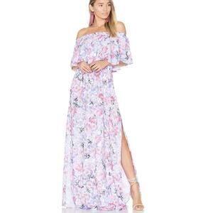 Show Me Your Mumu Hacienda Maxi Dress Floral Poppy Daze Purple Off Shoulder L20